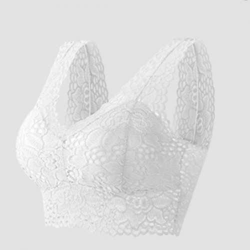 Comfort Lace Crop Top Padded Tank Top V Neck Bustier Bra - White image