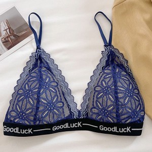 Detachable Adjusted Straps Floral Lace Wireless Thin Mold Cup Bra - Blue