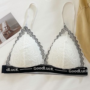Detachable Adjusted Straps Floral Lace Wireless Thin Mold Cup Bra - White