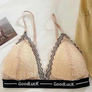 Detachable Adjusted Straps Floral Lace Wireless Thin Mold Cup Bra - Cream