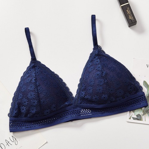 Shoulder Straps Bralette Seamless Lace Wireless Underwear Bra - Blue image