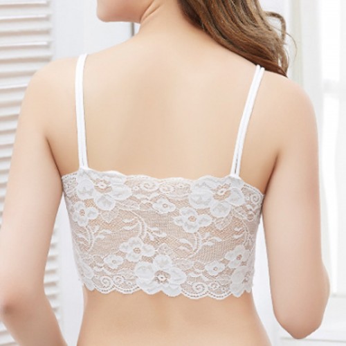 Camisole Mold Cup Lace Side Chest Pad Tube Top Sports Bra - White image