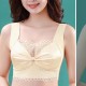 Fashionable Flower Lace Non Padded Elastic Shoulder Sports Bra - Cream image