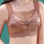 Fashionable Flower Lace Non Padded Elastic Shoulder Sports Bra - Brown
