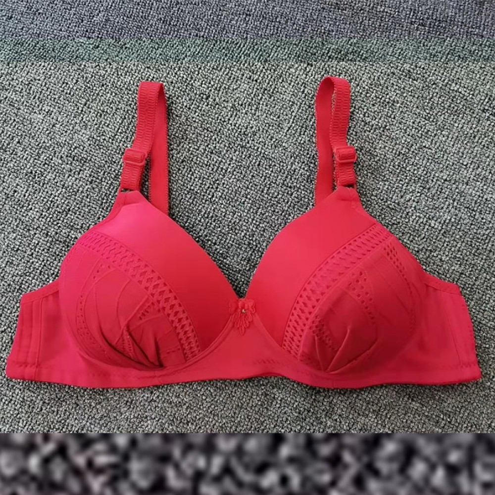 Buy Elastic Sponge Thin Mold Cup Push Up Wire Free Women Bra - Red ...