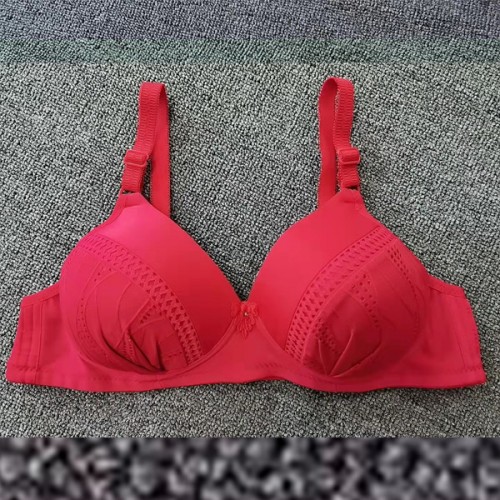 Elastic Sponge Thin Mold Cup Push Up Wire Free Women Bra - Red image