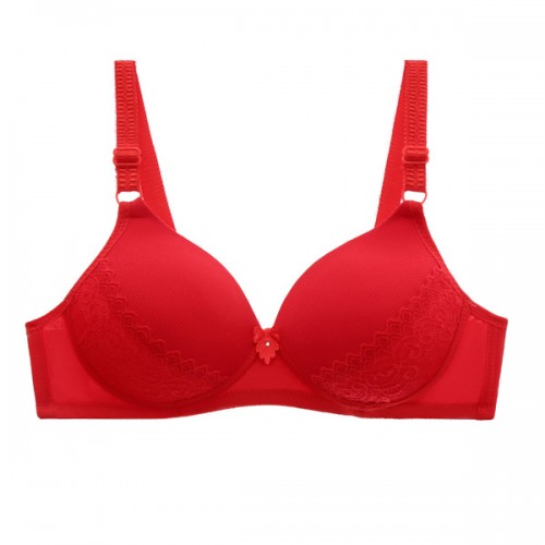 Buy Comfortable Sponge Padded Gathered Floral Lace Women Bra - Red