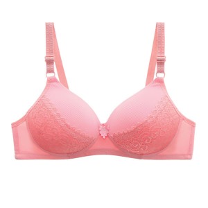 Comfortable Sponge Padded Gathered Floral Lace Women Bra - Pink