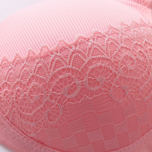 Comfortable Sponge Padded Gathered Floral Lace Women Bra - Pink image