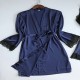 Vintage Midi Night Gown Full Sleeve Knotted Cardigan Nightwear - Blue image