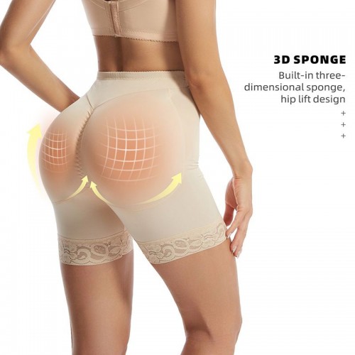 Hip Lifting High Waist Sponge Padded Butt Lifter Panties Corset - Cream image