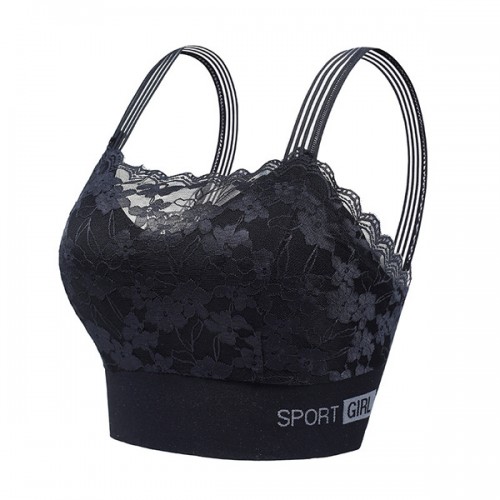 Luxury Back Lace Sports Thin Mold Cup Women Tight Bra - Black image