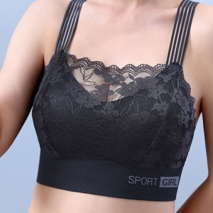 Luxury Back Lace Sports Thin Mold Cup Women Tight Bra - Black