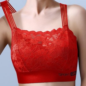 Luxury Back Lace Sports Thin Mold Cup Women Tight Bra - Red