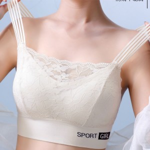 Luxury Back Lace Sports Thin Mold Cup Women Tight Bra - White