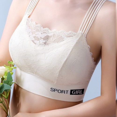 Buy Luxury Back Lace Sports Thin Mold Cup Women Tight Bra - White, Fashion