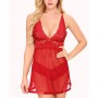 Luxury See Through Lace Mesh Halter Neck Women Nightwear - Red