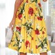 Elegant Blossom Sleeveless Big Hem Midi Dress - Yellow image