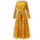 Vintage Polka Dot Full Sleeve A Line Long Maxi Dress - Yellow image