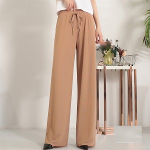 Soft Lace Up Wide Leg Long High Waist Palazzo Trouser Pants - Brown