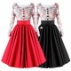 Retro Style Floral Contrast Stitching Hepburn Swing Skirt Maxi Dress - Black image
