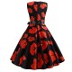 A-line Floral Sleeve Less Tie Waist Swing Petite Midi Party Dress - Red image