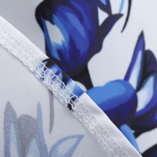 Floral Printed Round Neck Sleeveless Stitching Swing Ribbon Midi Dress - White image
