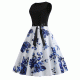 Floral Printed Round Neck Sleeveless Stitching Swing Ribbon Midi Dress - White image