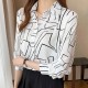 Elegant Loose Striped Full Sleeve Lapel Collar Women Tops - White image