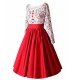 Retro Style Floral Contrast Stitching Hepburn Swing Skirt Maxi Dress - Red image