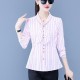 Fashionable Slimming Stripes Button Up Cardigan Bow Neck Women Tops - Pink image
