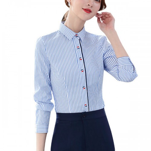 OL Slim Type Cardigan Strappy Button Closure Women Shirts - Light Blue image