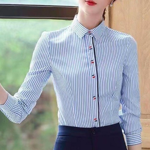 OL Slim Type Cardigan Strappy Button Closure Women Shirts - Light Blue image