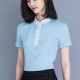 Luxury Plain Button Closure White Collar Hidden Women Tops - Light Blue image