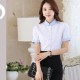 Solid Color Short Sleeve Button Up Slim Fit Cardigan Women Shirts - White image