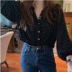 Polka Dots Printed Button Down Long Sleeve Loose Type Women Tops - Black image