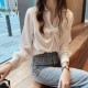 Elegant Solid V Neck Long Sleeve Loose Type Blouses Plain Shirts - White image