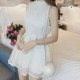 Glitter Star Printed Puff Sleeveless Halter Lace Up Chiffon Mini Dress - White image