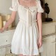 Bridesmaid Prom Bow A-line Lolita Puff Sleeves Women Midi Dress - White image