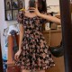 Luxury Puff Bubble Sleeve Floral Backless Party Evening Mini Dress - Black image