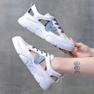 Comfortable Cross Straps Flat Lace Up Soft Sole Women Sneakers - Blue