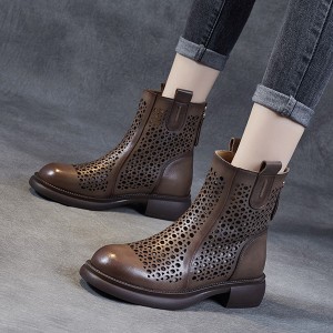 Comfortable Hollow Out Non Slip Round Head Ankle Boots - Brown