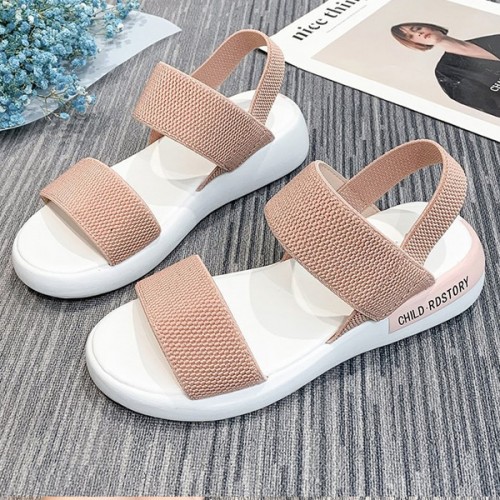 Comfy Open Toe Strappy Elastic Mesh Flat Sports Sandals - Pink image