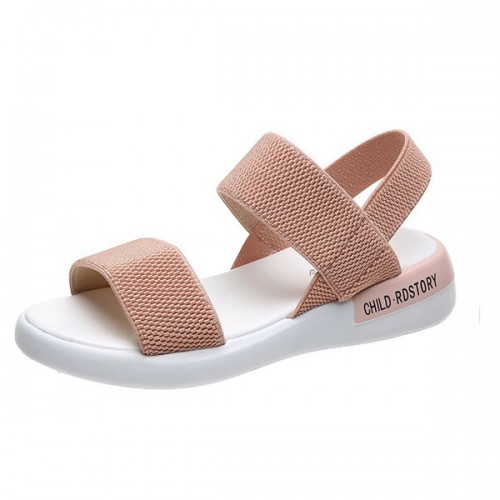 Comfy Open Toe Strappy Elastic Mesh Flat Sports Sandals - Pink image