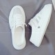 Breathable Canvas Open Heels Slip On Flat Lace Up Sneakers - White image