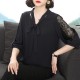 Super Fairy V-neck Pullover Bowknot Loose Belly Covering Women Tops - Black image