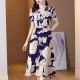 Elegant Style V-neck Floral A-line Tie Knot Women Skirt Midi Dress - Blue image