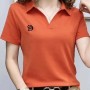 Solid Color Polo Collar Short Sleeve Cotton Loose Tees Women T-shirt - Red