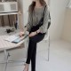 Elegant Square Collar Spaghetti Long Sleeve Cuffed Blouse Women Top - Grey image