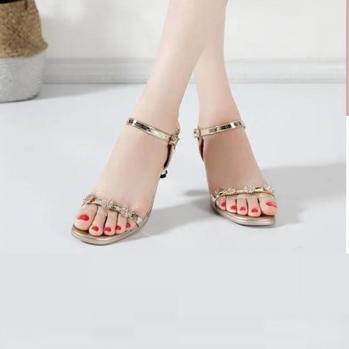 Comfortable Ankle Straps Floral Buckle Closure Fairy Heel Sandals - Gold image